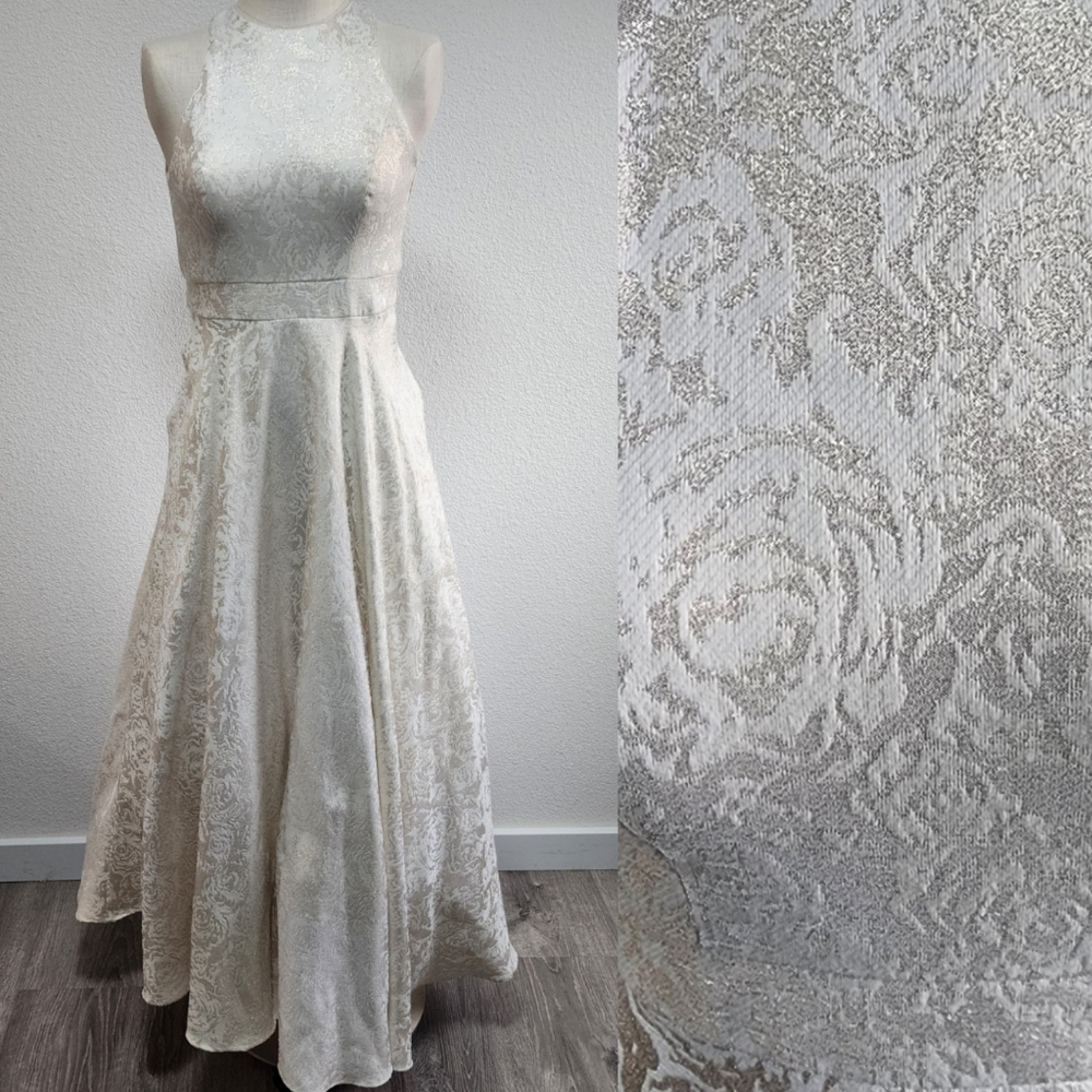 WINDSOR Gisella Brocade Metallic High Neck Fromal Ball Gown Holiday Dress 3/4